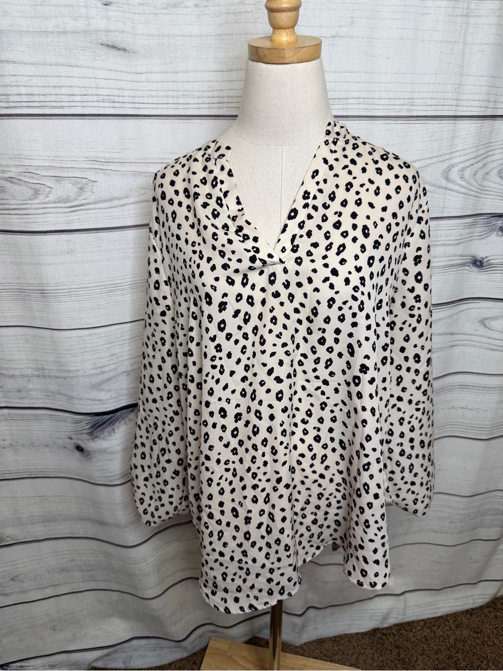 Lush Cream Leopard Print V-Neck Blouse